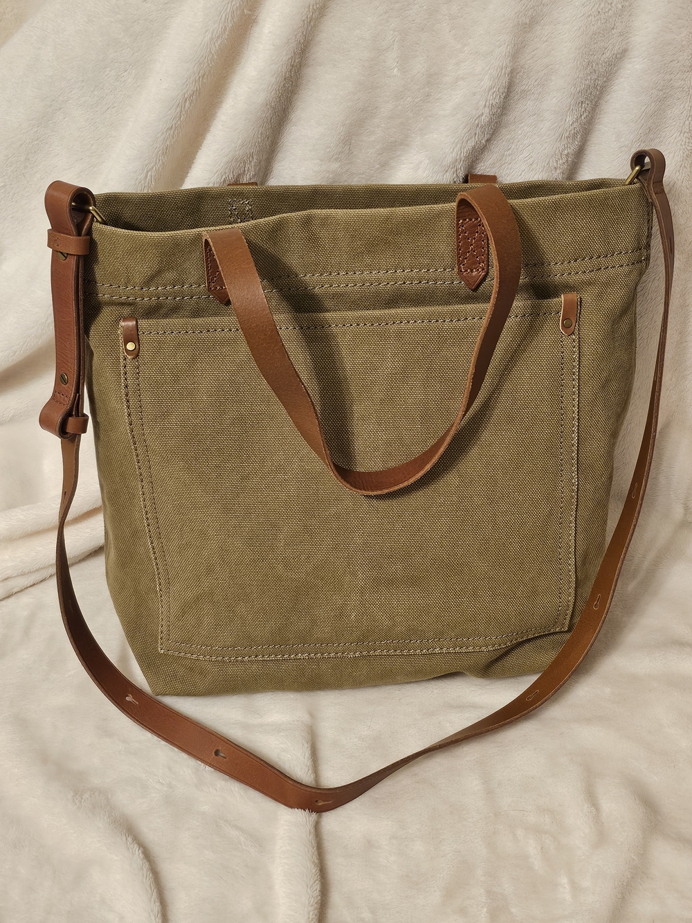 Madewell Canvas Transport Tote Bag with Leather Straps - Olive Green